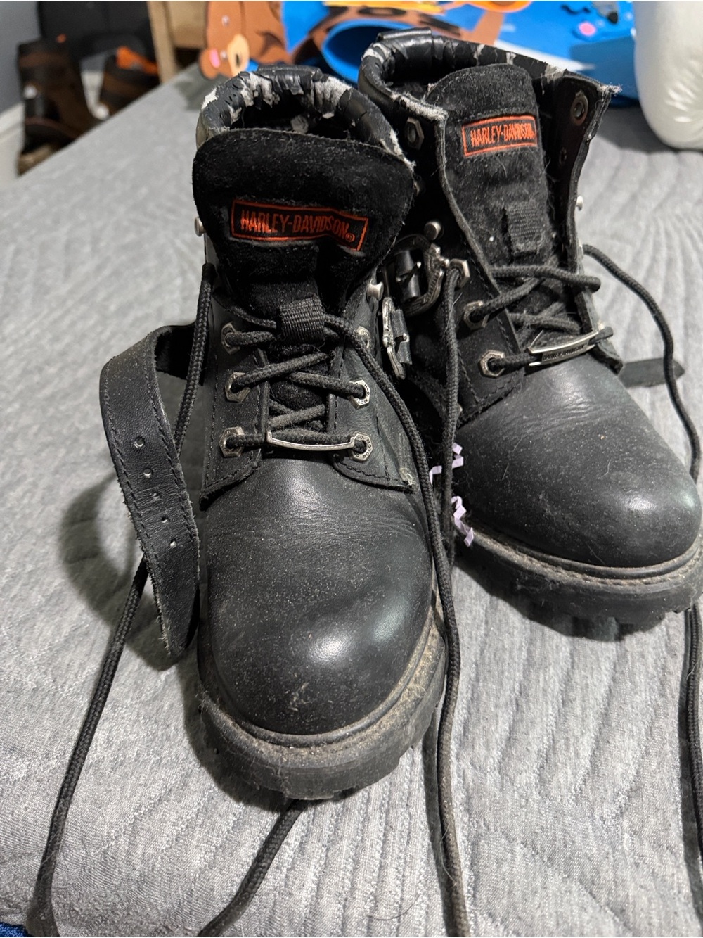 Harley-Davidson Black Kids Leather Biker Boots with Silver Buckle - Picture 2 of 2